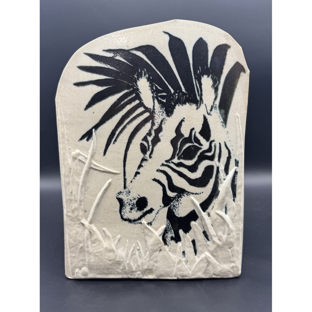 Handcrafted Ceramic Zebra Vase or Planter Studio Pottery Textured Decor